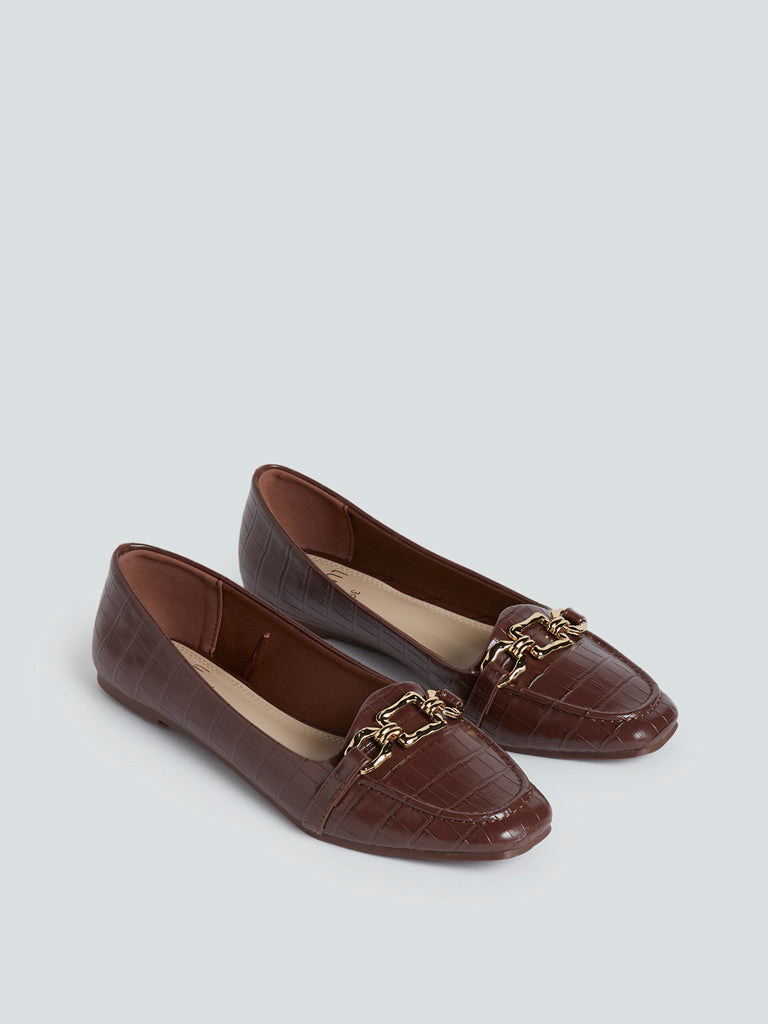 LUNA BLU Dark Brown Chain-Detailed Loafers